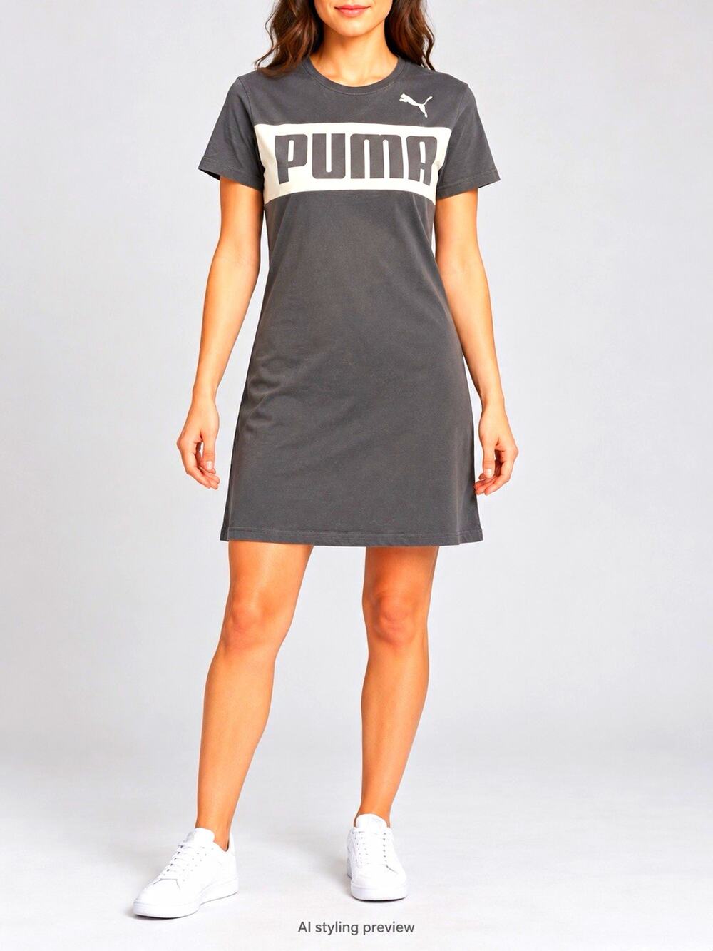 PUMA Womens Medium Black White Logo T Shirt Dress Short Sleeve Neck Athleisure